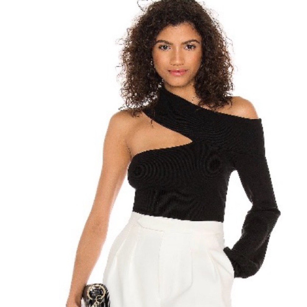 NBD Black One-Shoulder Cutout Sweater